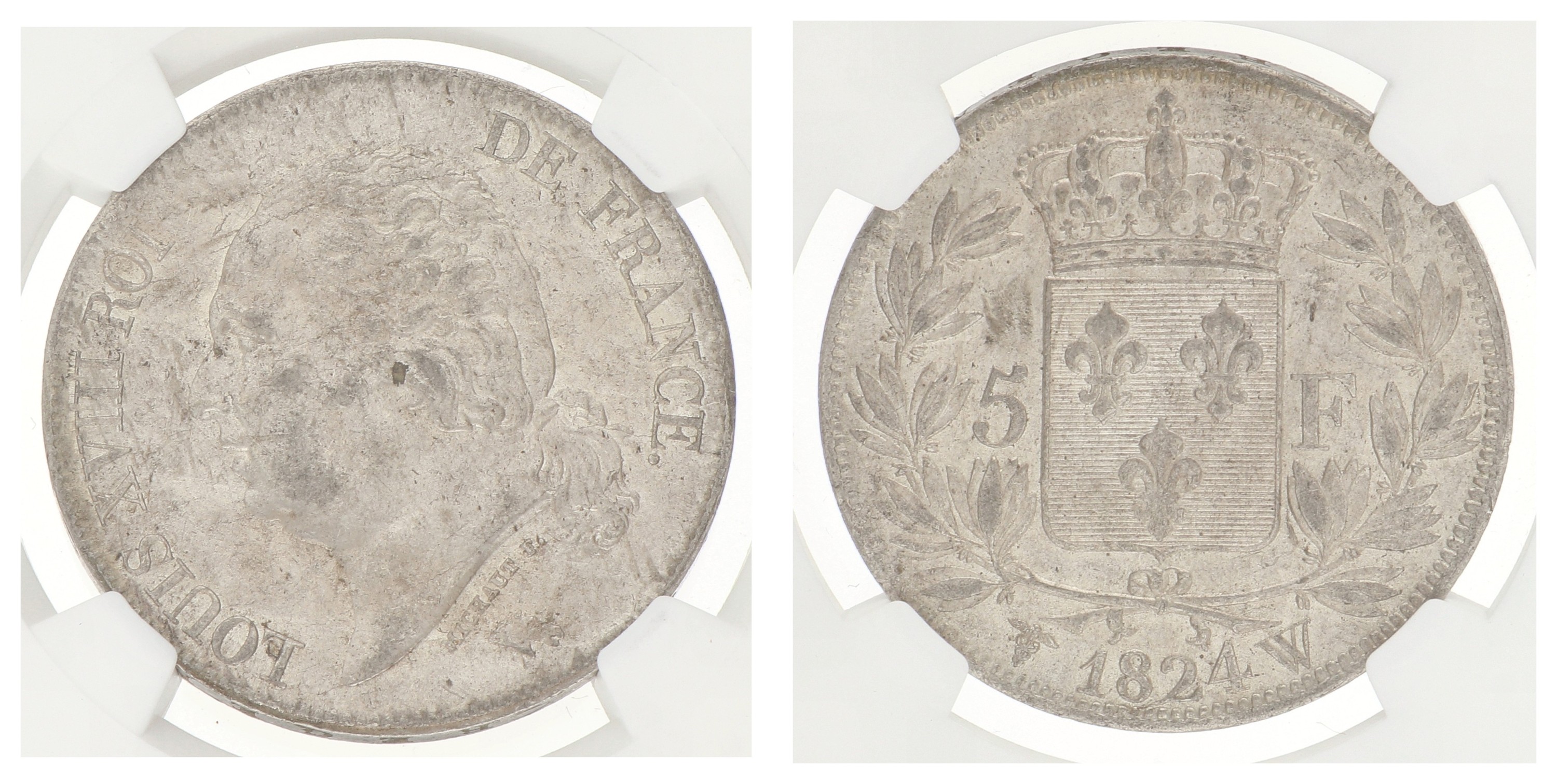France. Second kingdom. Louis XVIII. 5 Francs. 1824 W. MS 62