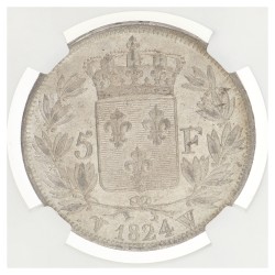 France. Second kingdom. Louis XVIII. 5 Francs. 1824 W. MS 62