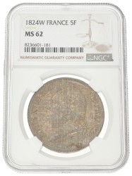 France. Second kingdom. Louis XVIII. 5 Francs. 1824 W. MS 62