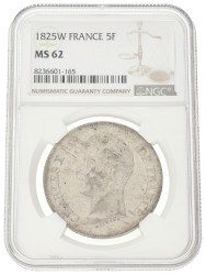 France. Second kingdom. Charles X. 5 France. 1825 W. MS 62