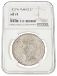 France. Second kingdom. Charles X. 5 Francs. 1827 W. MS 63