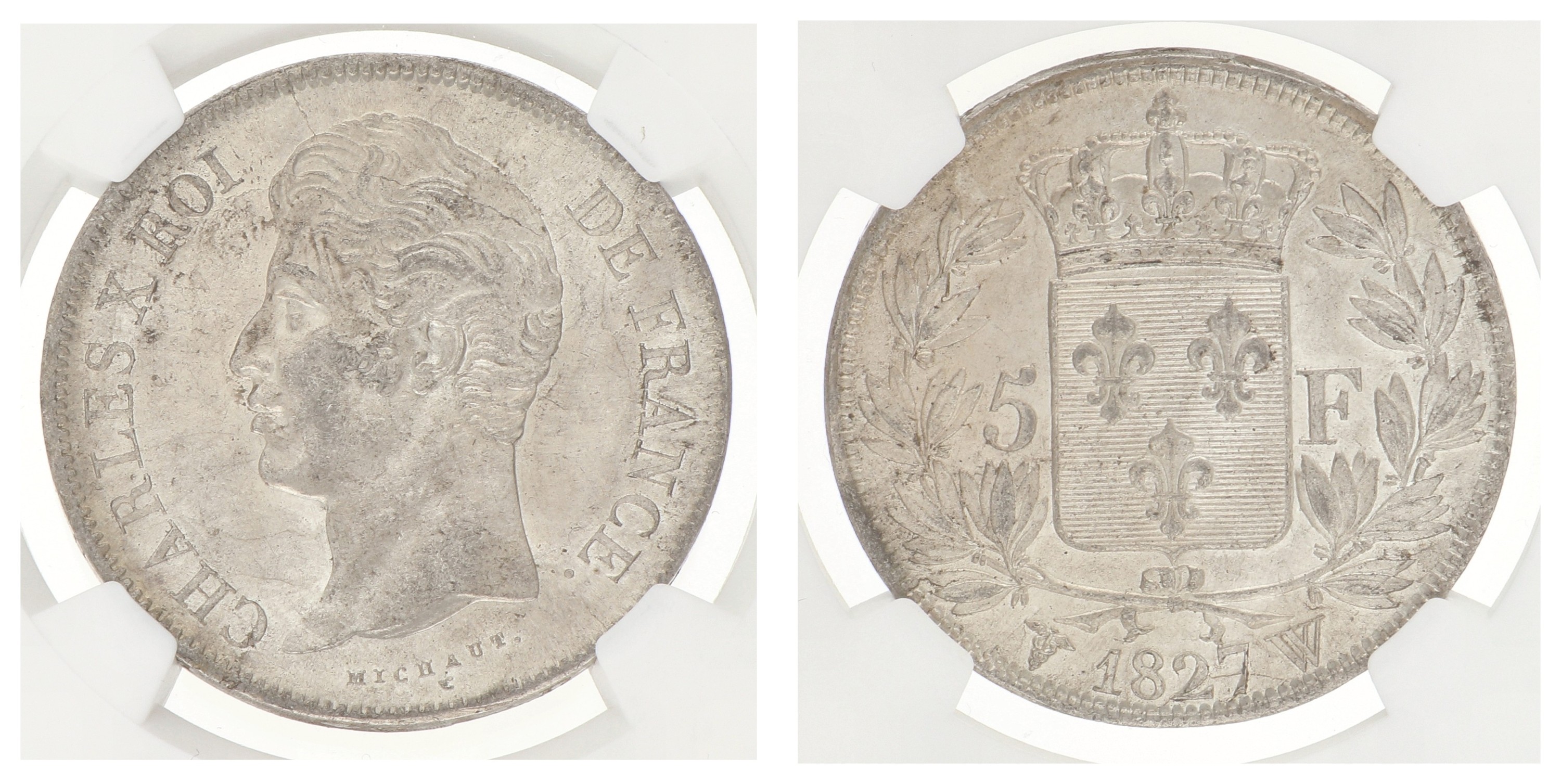 France. Second kingdom. Charles X. 5 Francs. 1827 W. MS 63