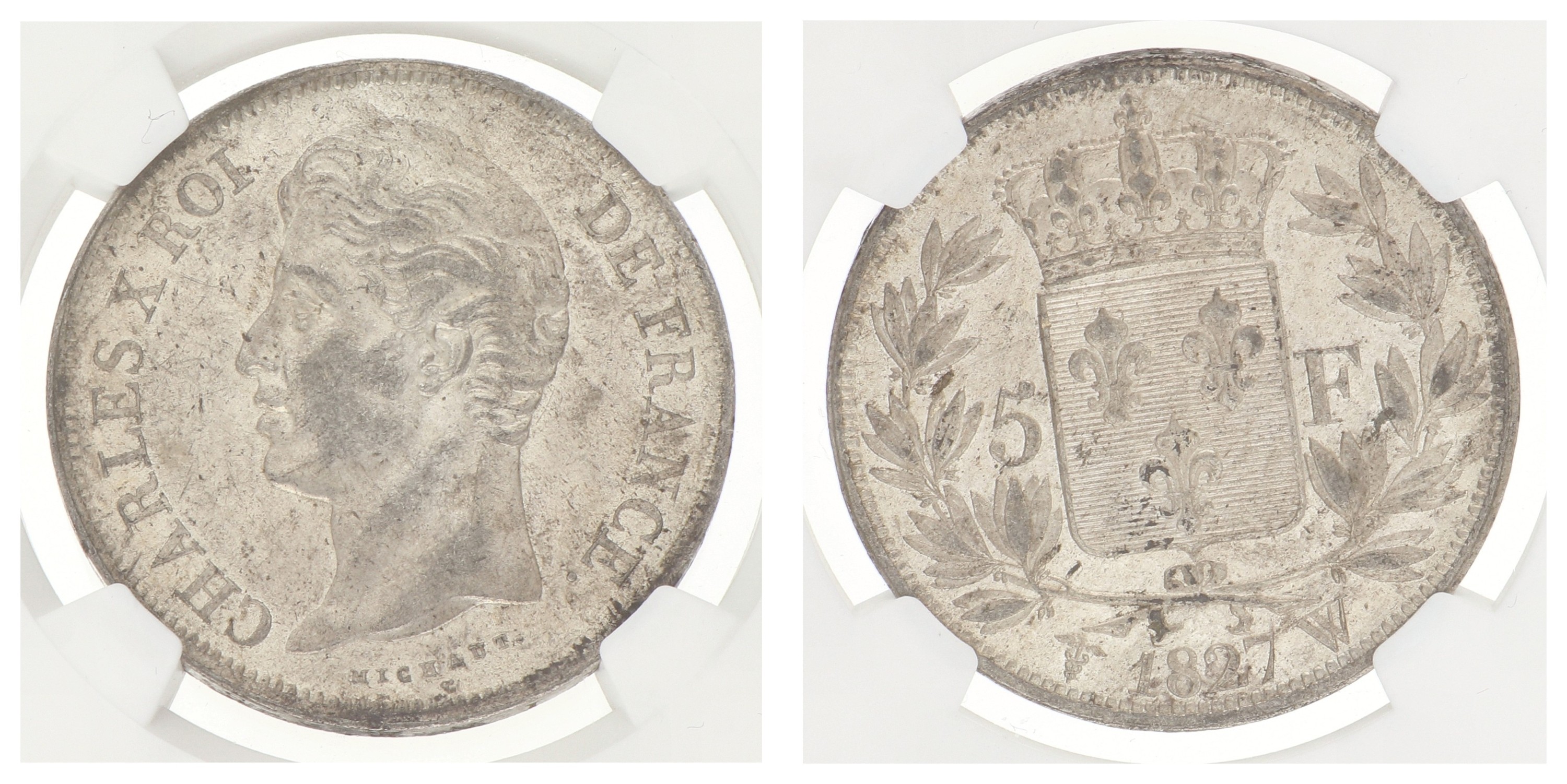 France. Second kingdom. Charles X. 5 Francs. 1827 W. MS 62