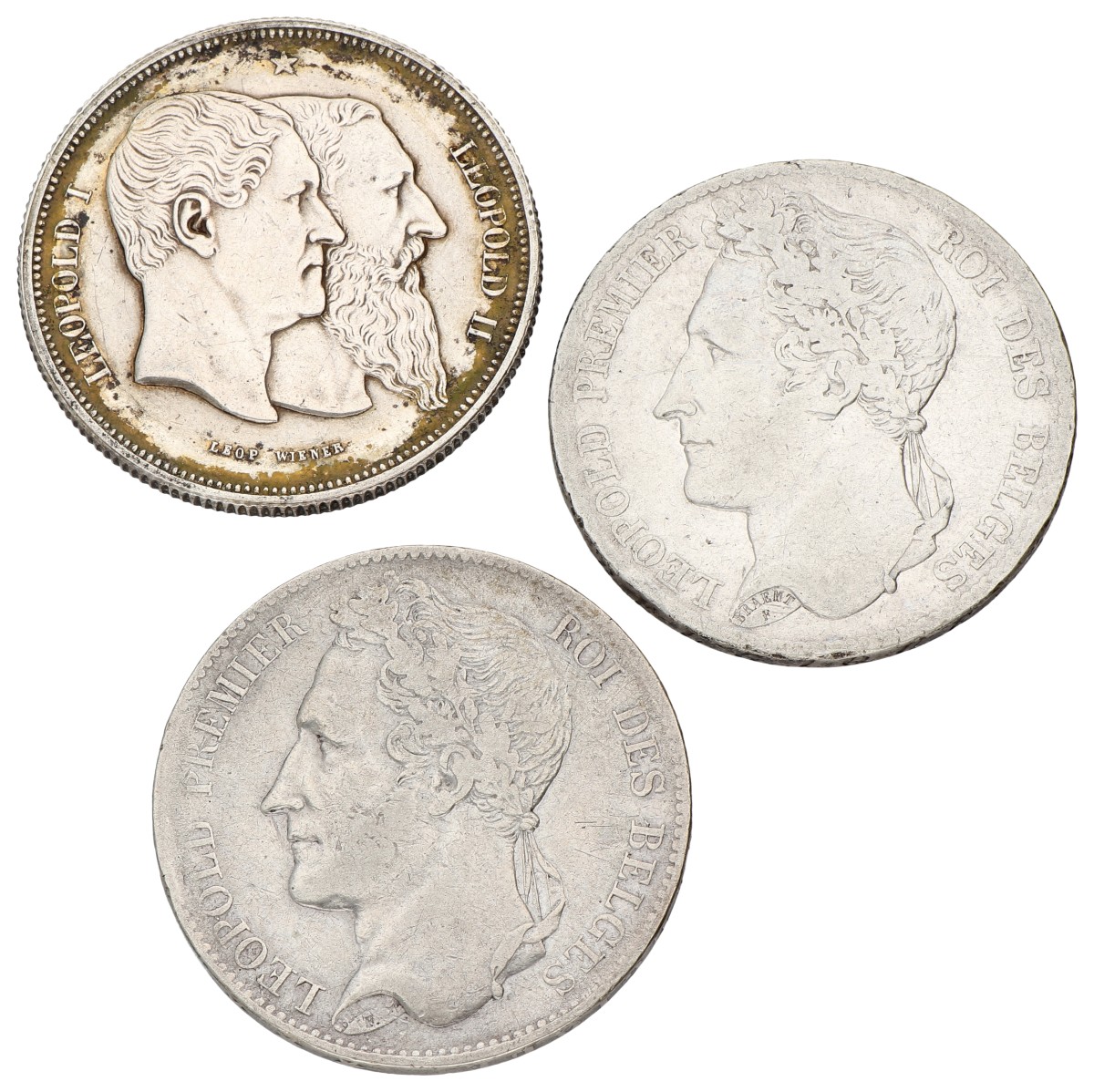 Belgium. Leopold I&II. Lot (3) 5 Francs. 19th Century. Average VF.