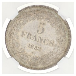Belgium. Leopold I. 5 Francs. 1833. MS 63