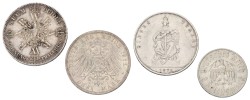 Germany & German states. Prussia & Bayern. Wilhelm I & Luitpold I. 2 Reichsmark & 3 Mark & 1 Thaler. 19th & 20th Century. Average XF.