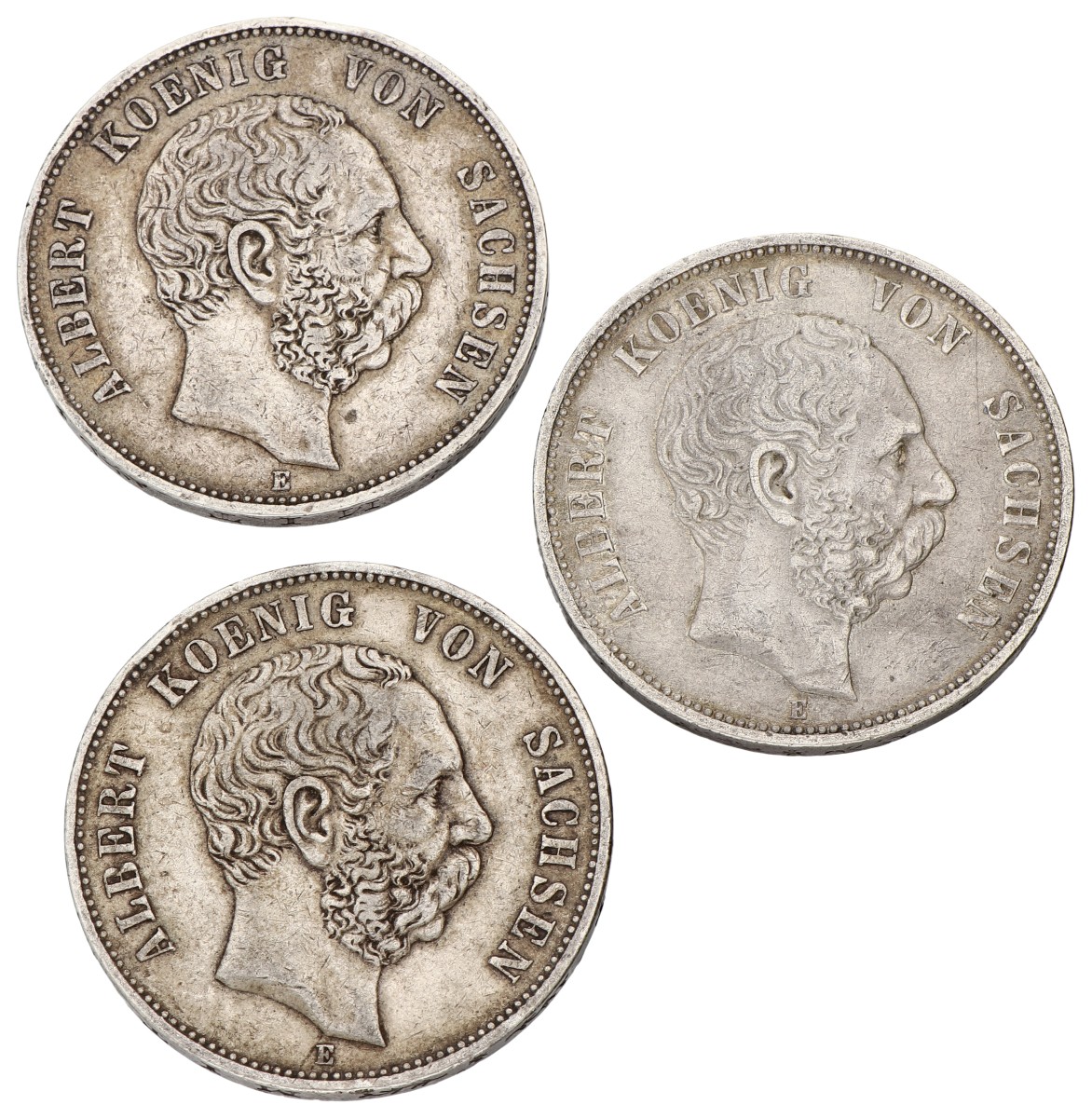 German states. Saxony. Albert I. Lot (3) 5 Mark. 19th Century. Average XF.