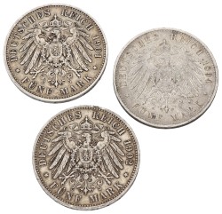 German states. Saxony. Albert I. Lot (3) 5 Mark. 19th Century. Average XF.