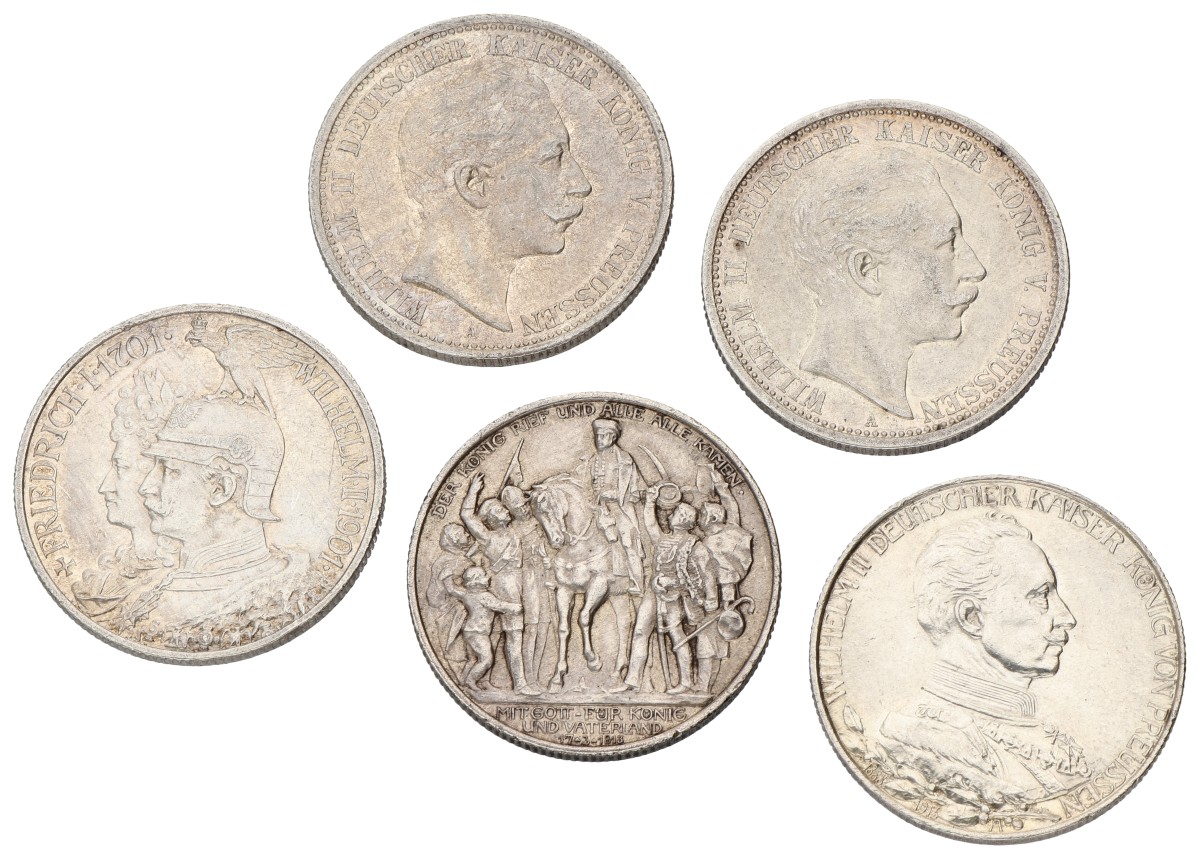 German states. Prussia. Wilhelm II. Lot (5) 2 Mark. 19th Century. Average XF.