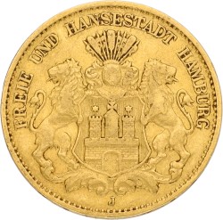 German states. Hamburg. 10 Mark. 1875 J. VF