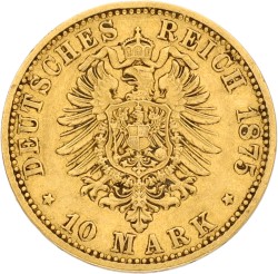 German states. Hamburg. 10 Mark. 1875 J. VF