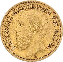 German states. Baden. Friedrich. 10 Mark. 1872 G. VF / XF
