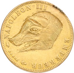 France. Napoleon III. Depicted as swine. 5 Francs - Satirical piece. 1857. F / VF