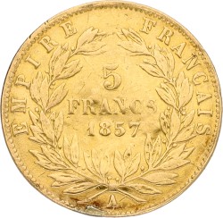 France. Napoleon III. Depicted as swine. 5 Francs - Satirical piece. 1857. F / VF
