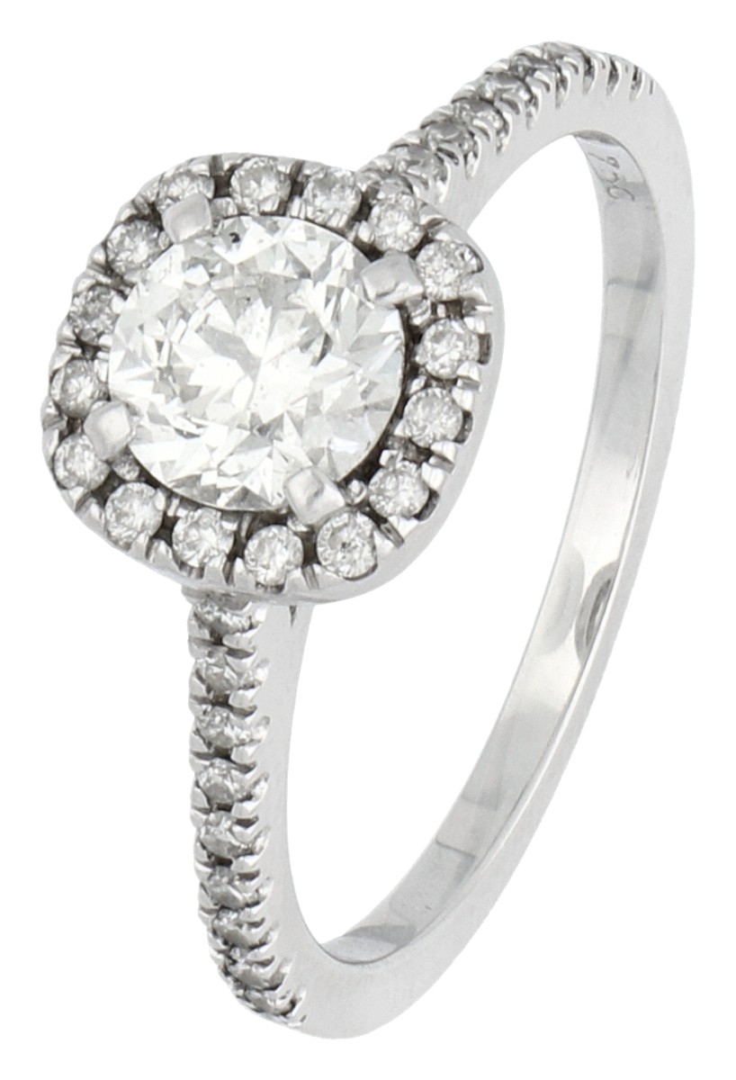 18K witgouden shoulder ring bezet met ca. 0.80 ct. diamant, GIA gecertificeerd