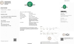 14K witgouden ring bezet met natuurlijke smaragd van 4.62 ct. en diamant, IGI gecertificeerd