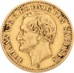 German states. Saxony. Johann V. 10 Mark. 1873. VF +