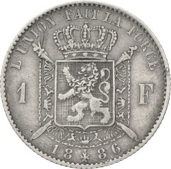 Belgium. Leopold II. 1 Franc. 1886/66. VF