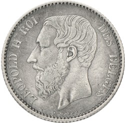 Belgium. Leopold II. 1 Franc. 1886/66. VF