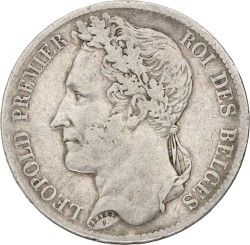 Belgium. Leopold I. 5 Francs. 1833. Position A. VF