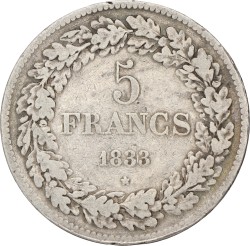Belgium. Leopold I. 5 Francs. 1833. Position A. VF