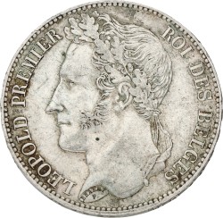 Belgium. Leopold I. 5 Francs. 1848. XF -
