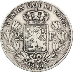 Belgium. Leopold I. 2½ Francs. 1848 Small head. VF
