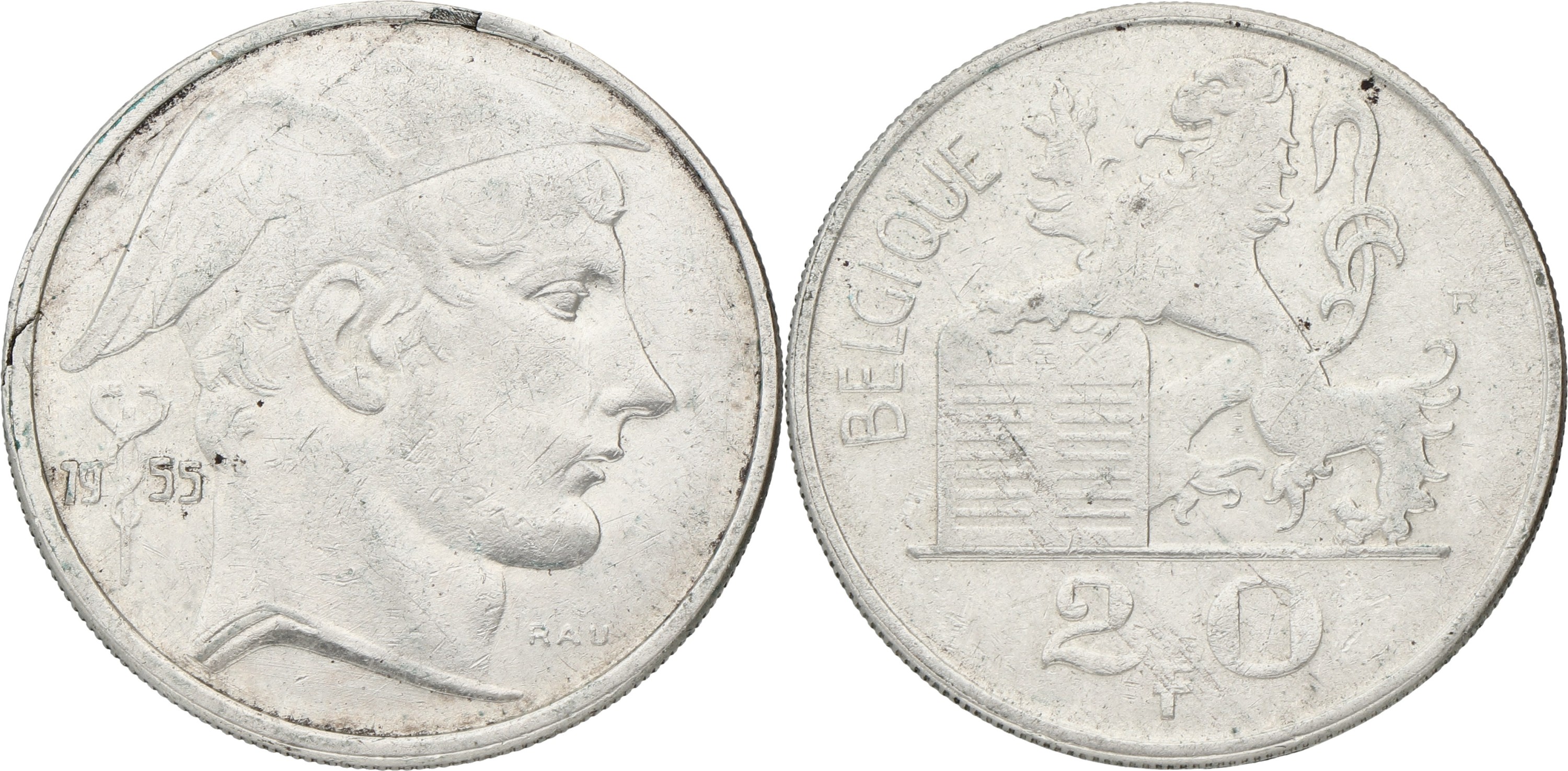 Belgium. Prince-regent Karel. 20 Francs. 1955 FR. VF