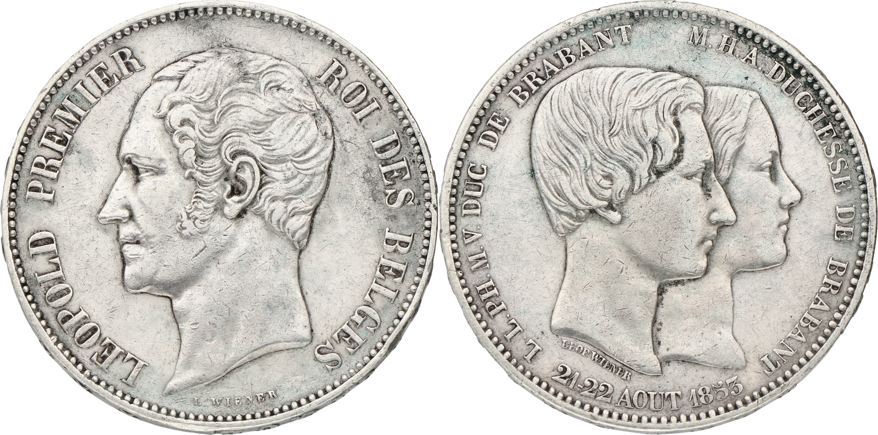 Belgium. Leopold I. 5 Francs - Medallic of the mariage of the duke and duchess of Brabant. 1853 - Hyphen between dates. VF