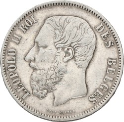 Belgium. Leopold II. 5 Francs. 1865. VF