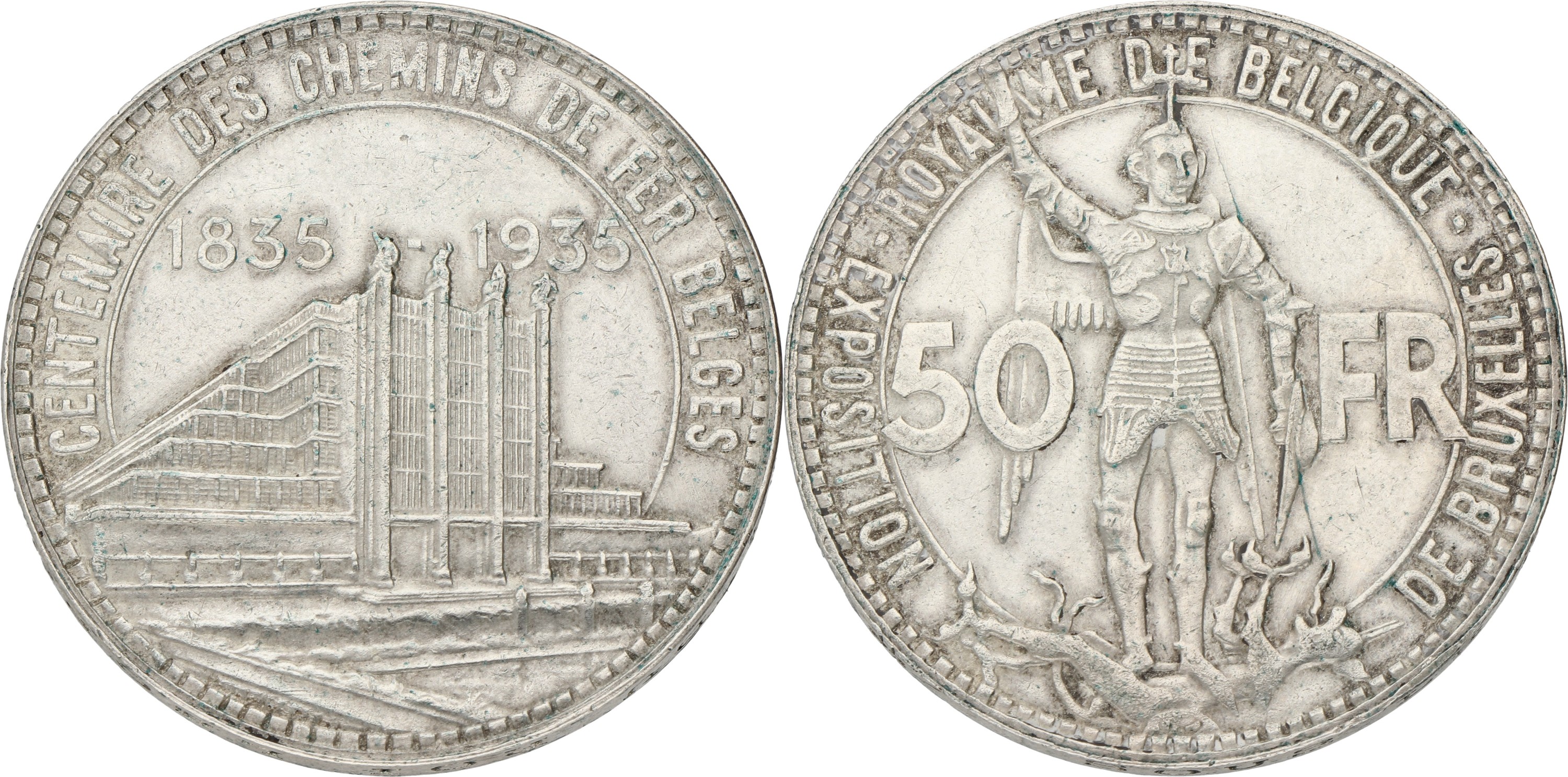 Belgium. Leopold III. 50 Francs - Brussels World's fair. 1935 Fr. Position A. XF