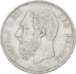 Belgium. Leopold II. 5 Francs. 1866. VF