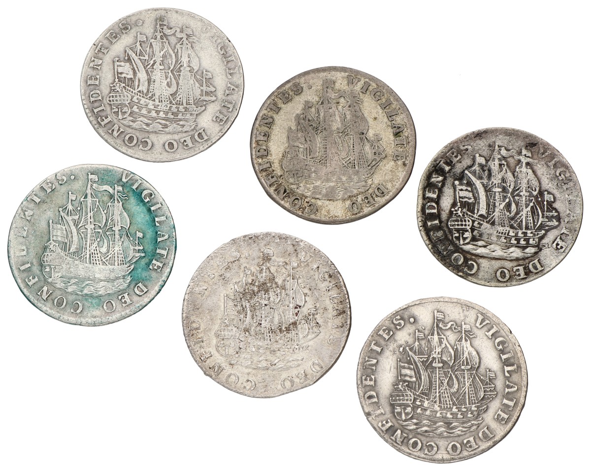 Lot (6) Scheepjesschelling van 6 stuiver. Holland. Average VF