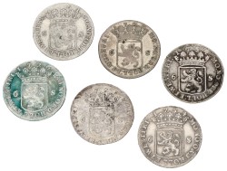Lot (6) Scheepjesschelling van 6 stuiver. Holland. Average VF