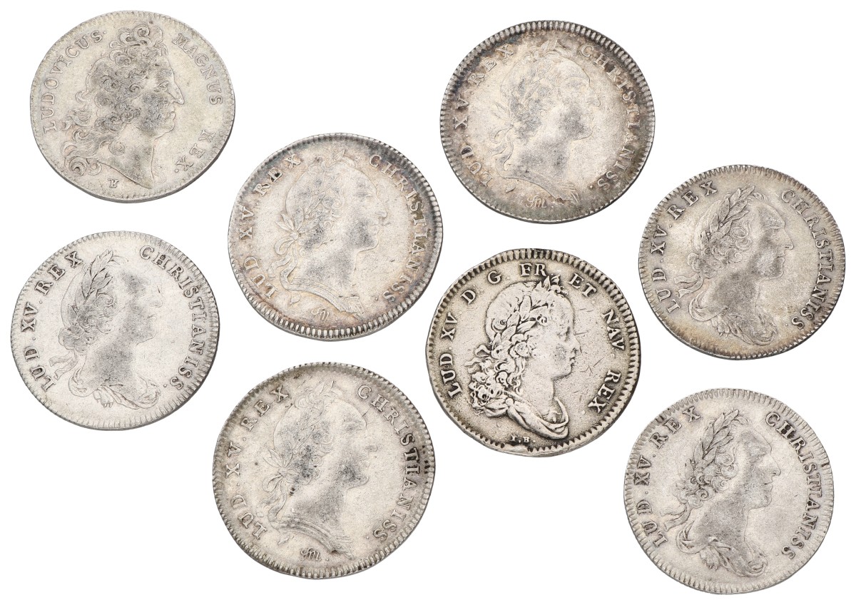 France. 18th century. Lot (8) Silver jetons. Average VF