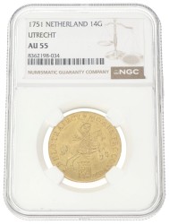 Gouden rijder van 14 gulden. Utrecht. 1751. AU 55