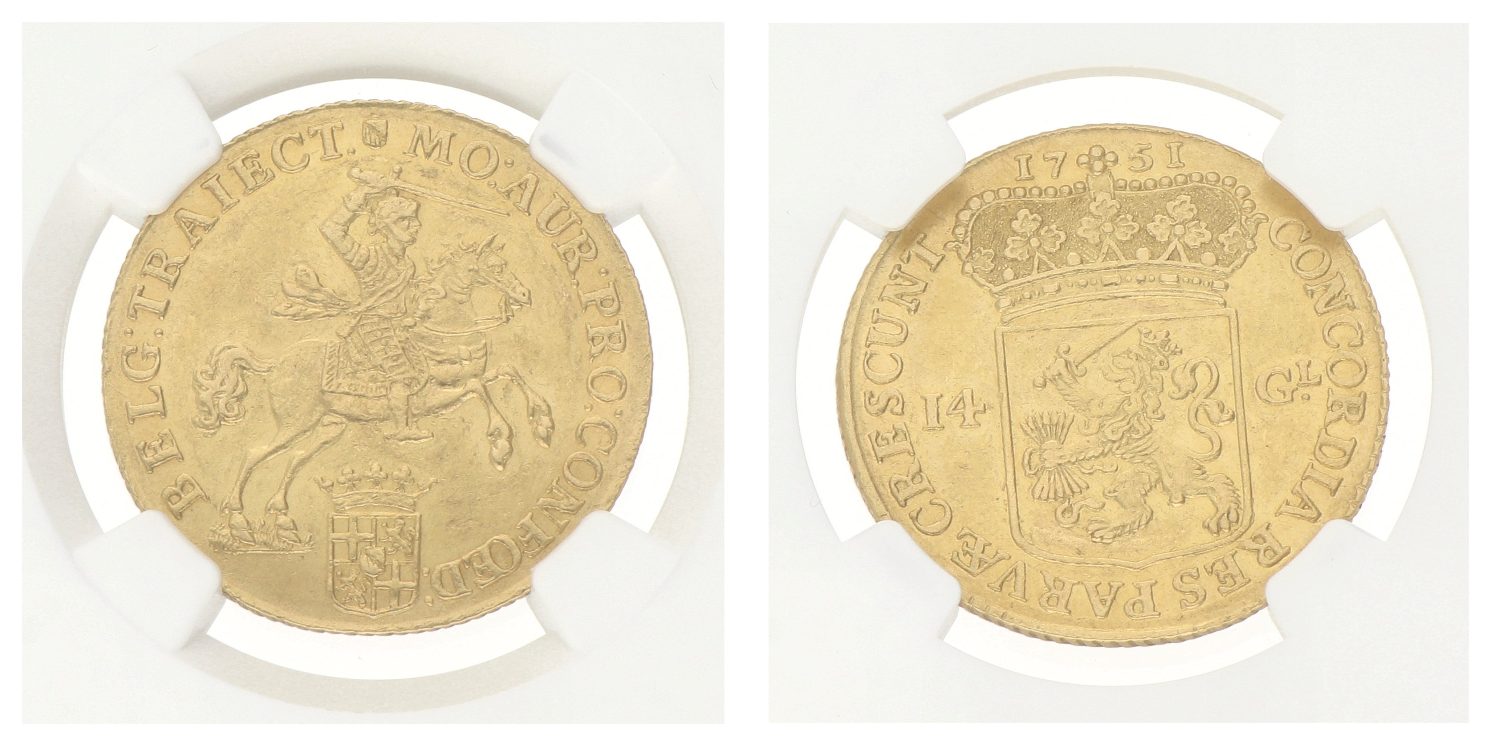 Gouden rijder van 14 gulden. Utrecht. 1751. AU 55