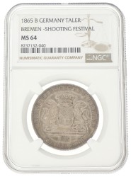 German states. Bremen. Thaler - Shooting festival. 1865 B. MS 64