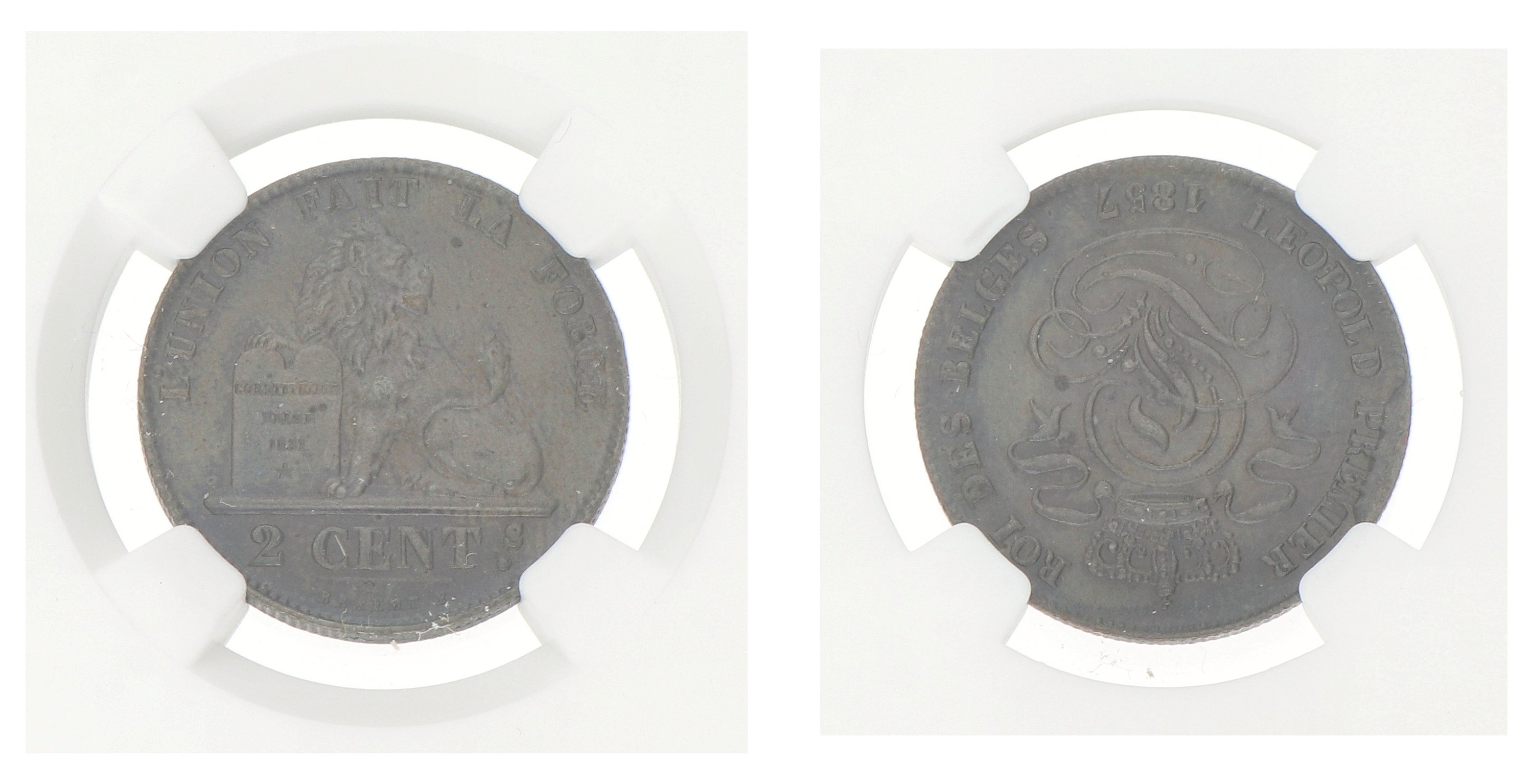 Goudwisselkantoor auction: Belgium. Leopold II. 2 Centimes. 1857. MS 62 BN