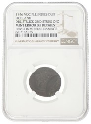 Duit - Mint error. V.O.C. (Holland). 1746. XF details