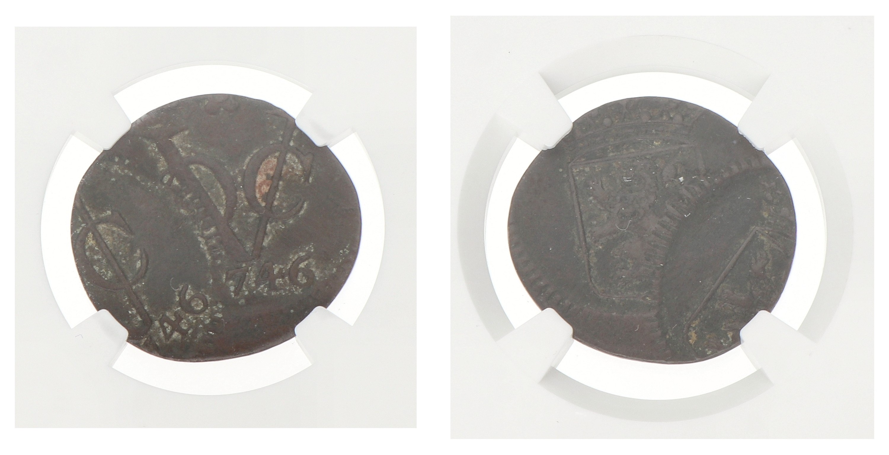 Duit - Mint error. V.O.C. (Holland). 1746. XF details
