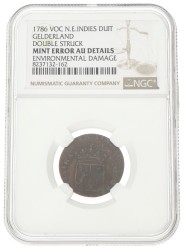 Duit - Mint error. V.O.C. (Gelderland). 1786. AU details