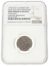 Duit - Mint error. V.O.C. 1790 Mmt Star w/o dots. VF details