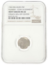 Belgium. 25 Centimes - Mint error. 1965. MS 66