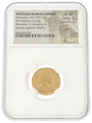 Roman Empire. Ravenna. Honorius. Solidus. ND (393 - 423 AD). XF