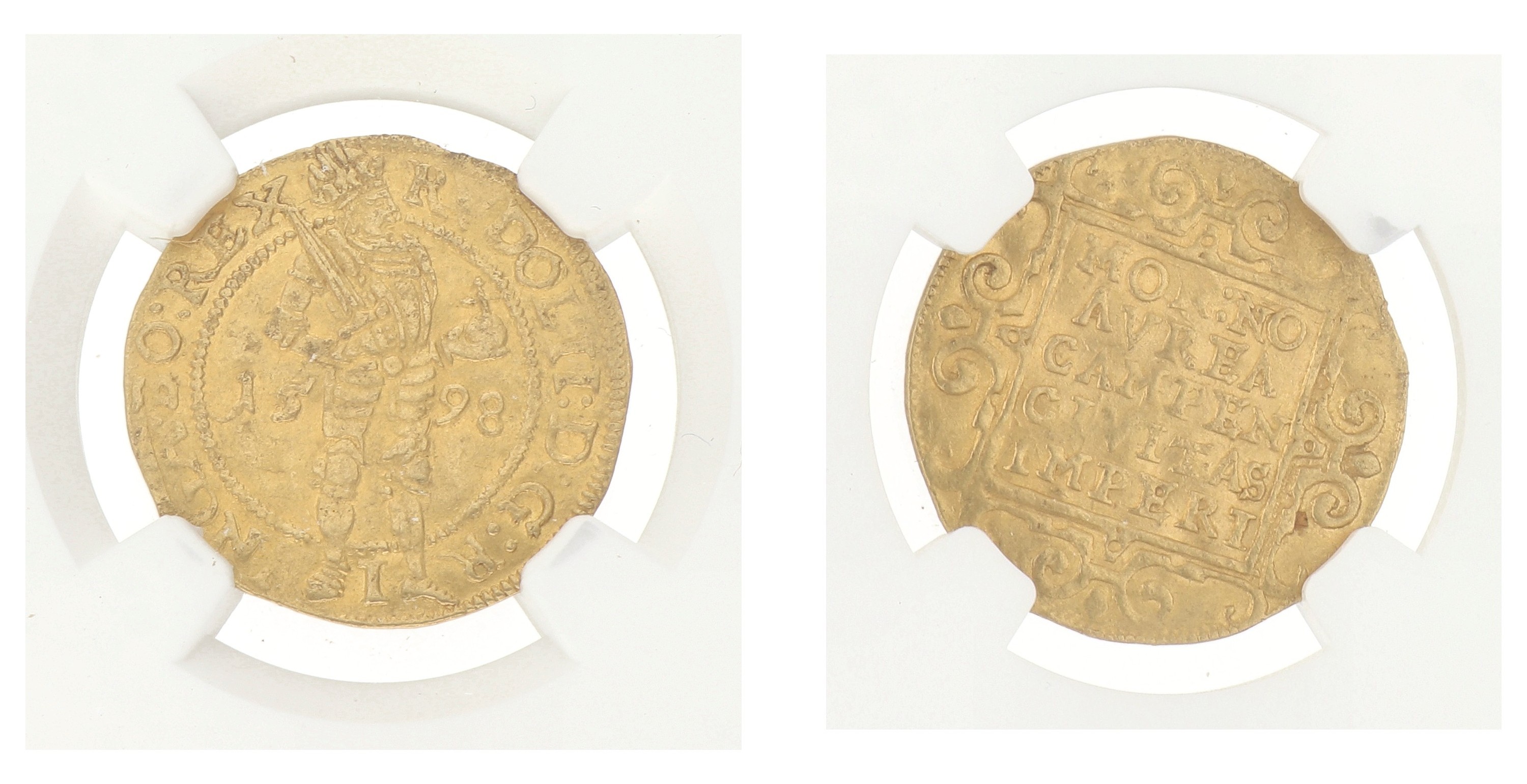 Gouden Dukaat. Kampen. Rudolph II. 1598. AU details