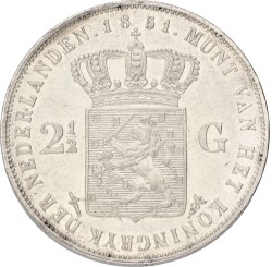 2½ Gulden. Willem III. 1851 A. Without dot. XF +.