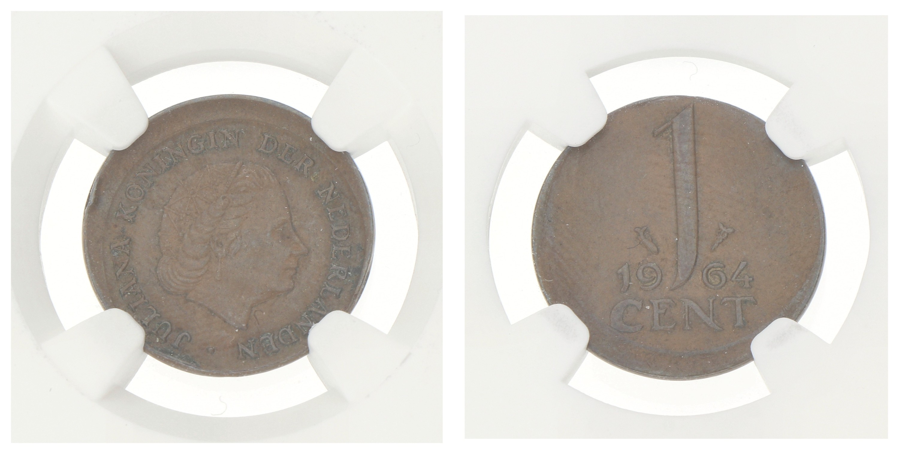 Goudwisselkantoor auction: 1 Cent. Juliana. Mint error: Broadstruck. 1964. MS 61.