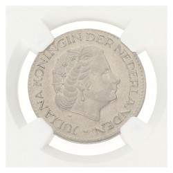 1 Gulden. Juliana. Mint Error: Struck on Foreign Blank. 1971. MS 62.