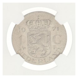 1 Gulden. Juliana. Mint Error: Struck on Foreign Blank. 1971. MS 62.